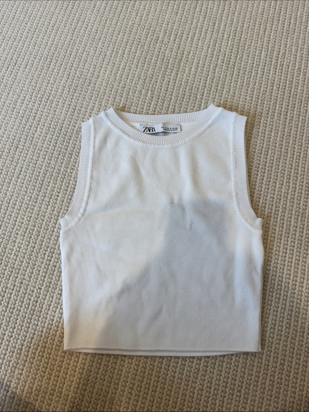 Zara White Ribbed Sleeveless Crop Top